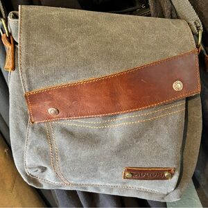 AUGUR Gray Canvas Brown Leather Hobo CrossBody
Mens Satchel Purse Bag